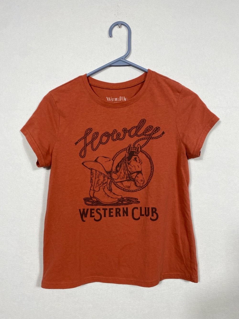 Howdy Western Club Tee by Wound Up Short Sleeve Tee in Rust Orange/red